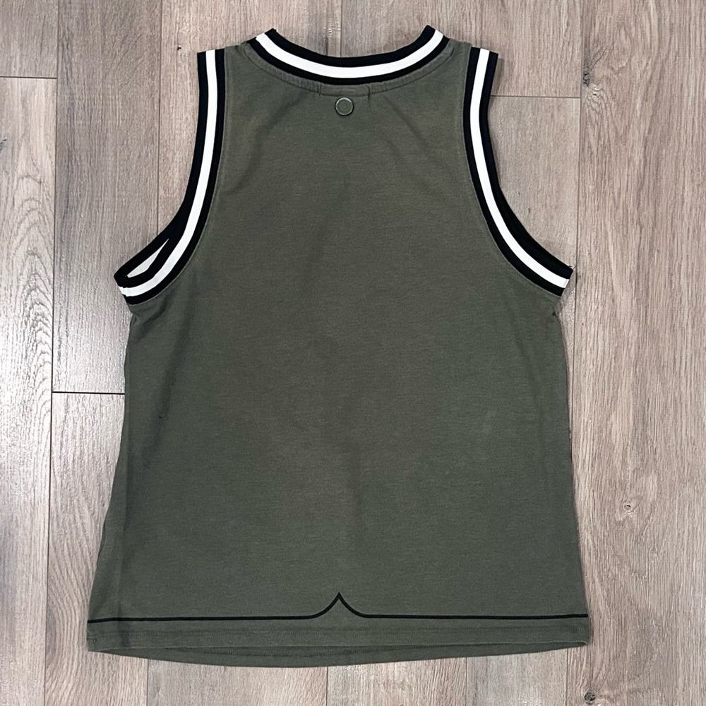 Hunter Olive Green Tank with Black and White Striped Trim - Picture 4 of 5